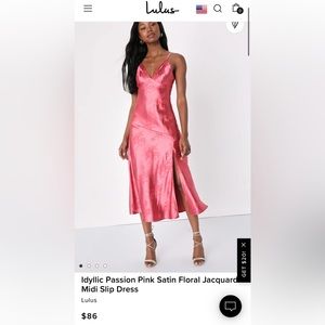 Lulu's - Idyllic Passion Pink Satin Floral Jacquard Midi Slip Dress